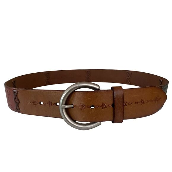 Vintage 90s Fossil Genuine Leather Embossed Stitched Belt Size Medium main image 7